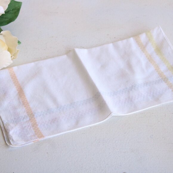 Vintage Cotton Handkerchief, White With Pastel Blue, Pink, Yellow and Orange - Picture 4 of 11